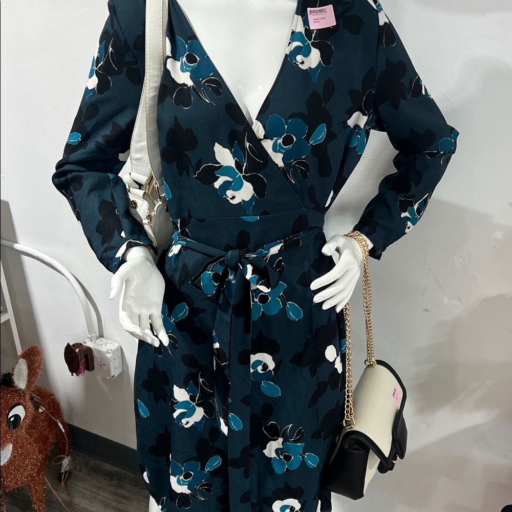 Banana Republic Factory Dark Teal and Black Floral Dress
